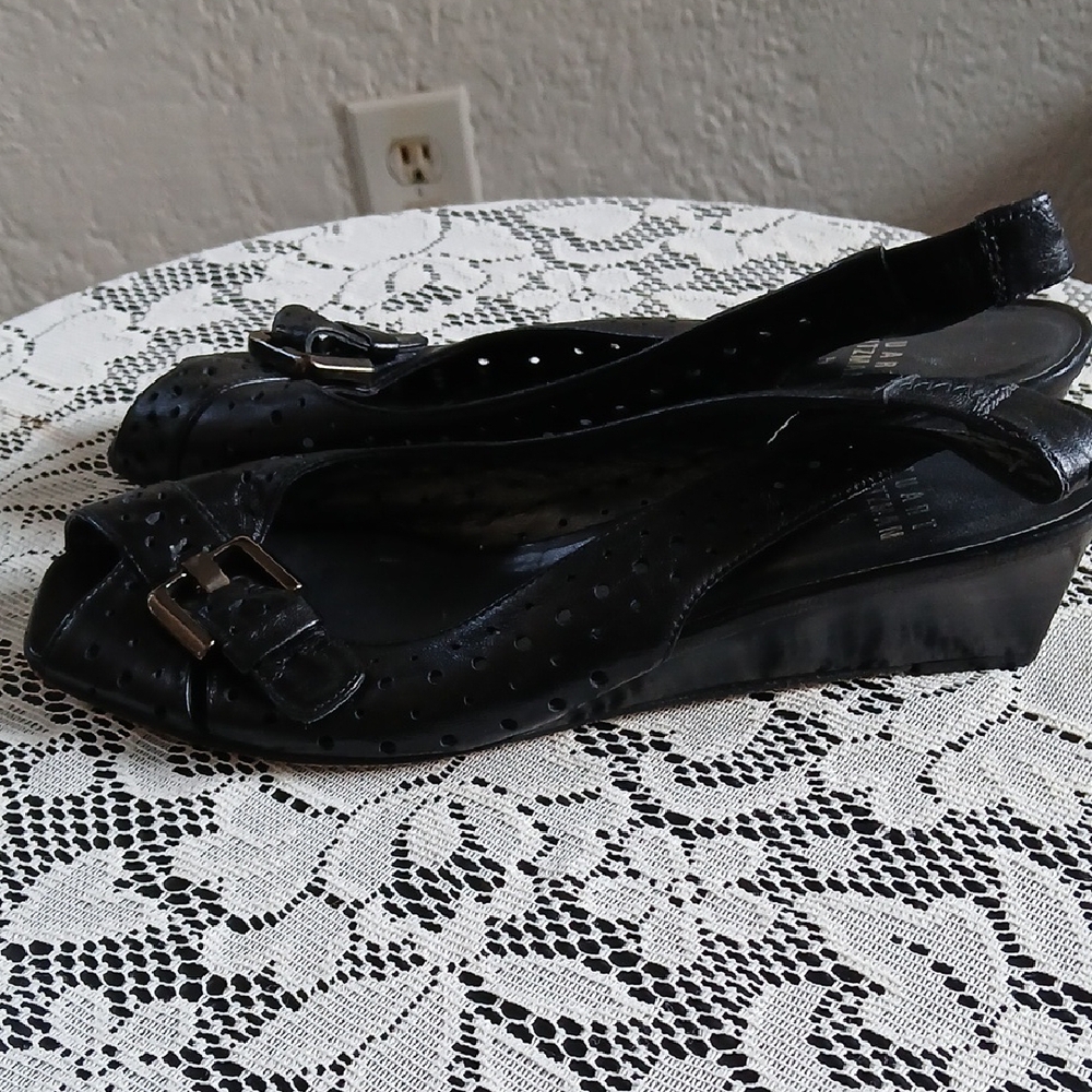 Stuart Weitzman Black Low Wedge Elegant Design - Picture 3 of 9